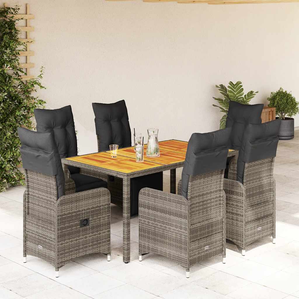 vidaXL 3-delige Bistroset met kussens poly rattan grijs