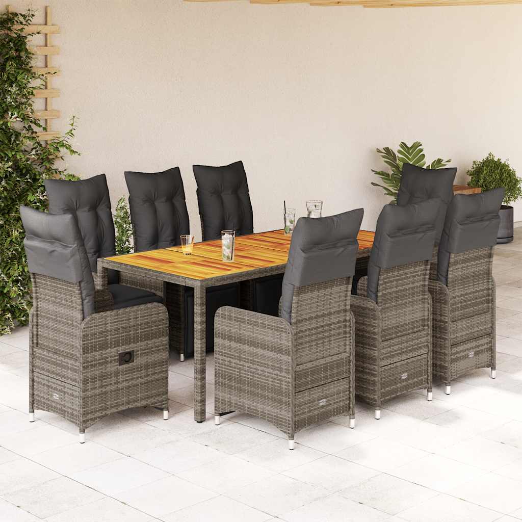 vidaXL 3-delige Bistroset met kussens poly rattan grijs