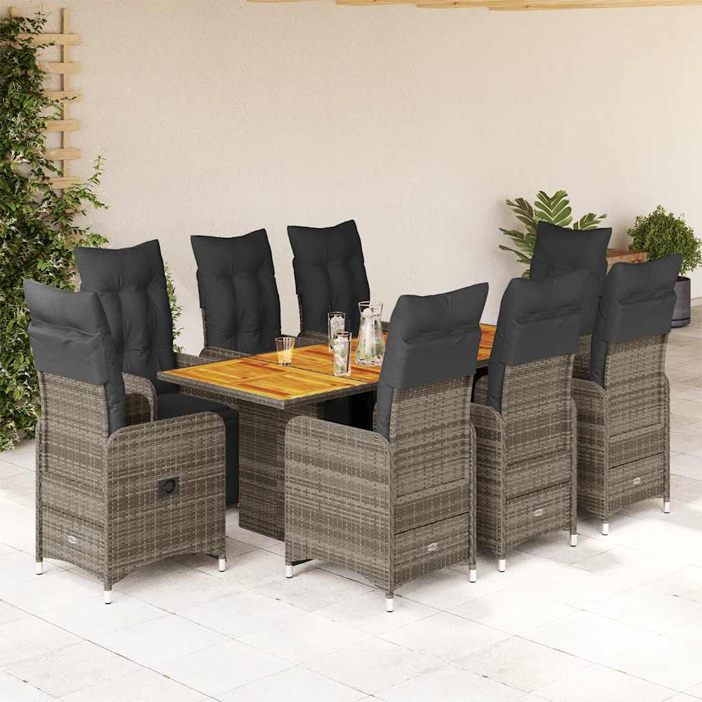 vidaXL 3-delige Bistroset met kussens poly rattan grijs
