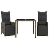vidaXL 3-delige Bistroset met kussens poly rattan grijs