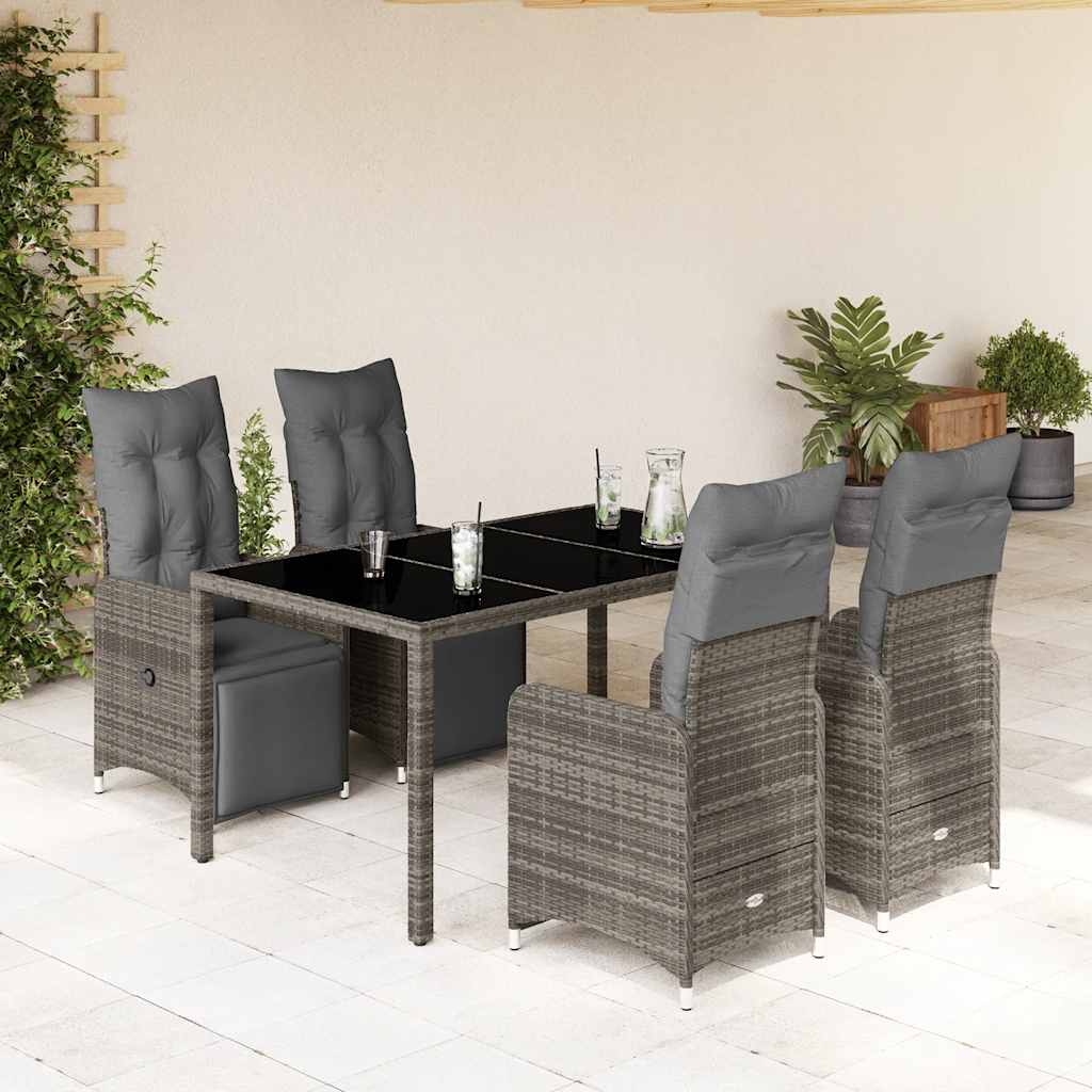 vidaXL 3-delige Bistroset met kussens poly rattan grijs