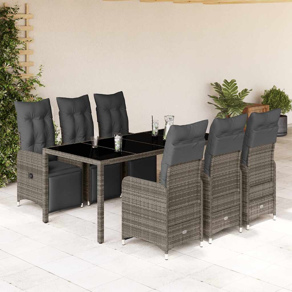 vidaXL 3-delige Bistroset met kussens poly rattan grijs