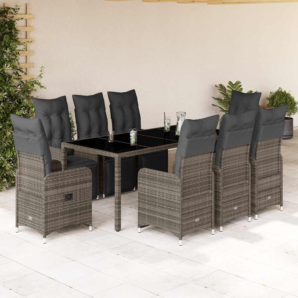 vidaXL 3-delige Bistroset met kussens poly rattan grijs