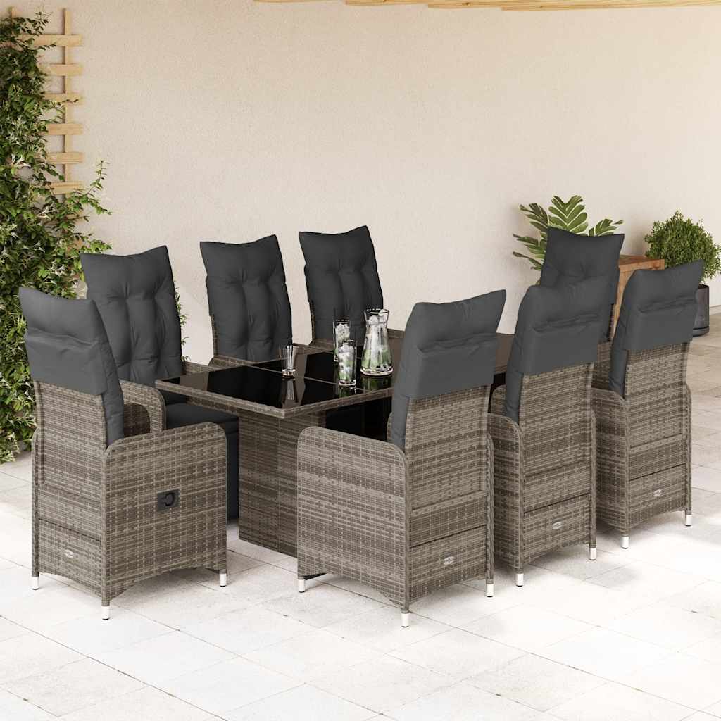 vidaXL 3-delige Bistroset met kussens poly rattan grijs