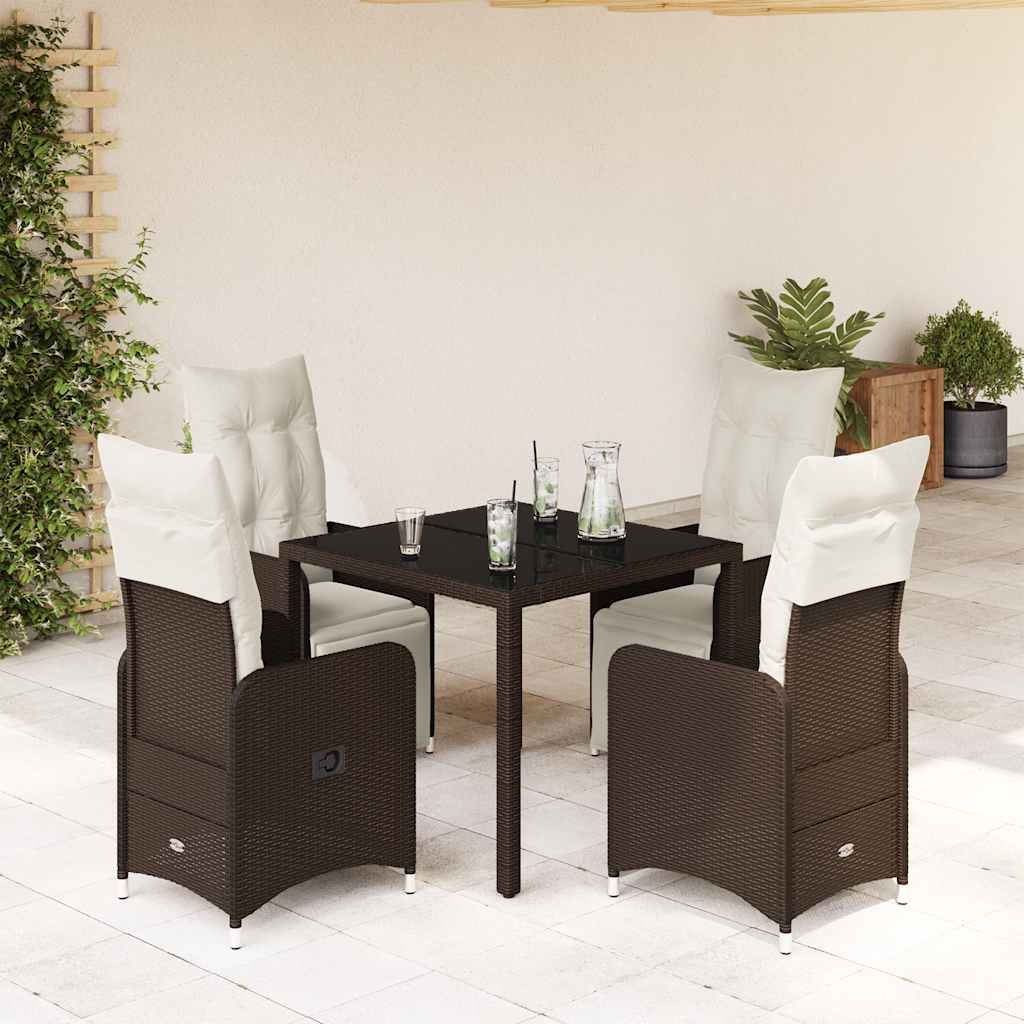 vidaXL 3-delige Bistroset met kussens poly rattan bruin