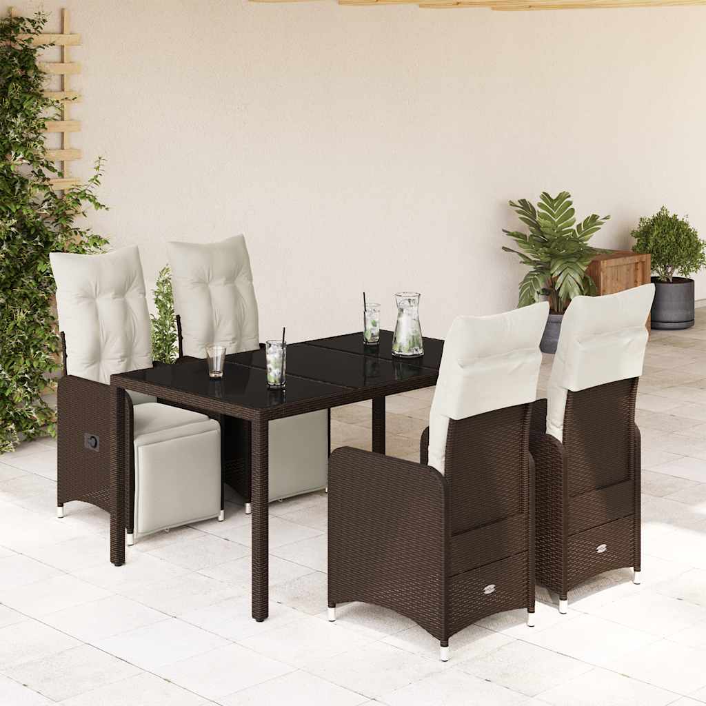 vidaXL 3-delige Bistroset met kussens poly rattan bruin