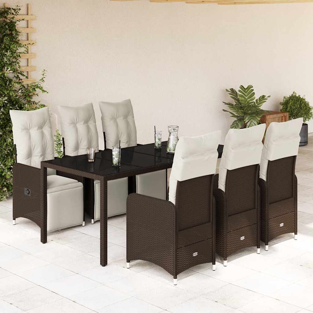 vidaXL 3-delige Bistroset met kussens poly rattan bruin