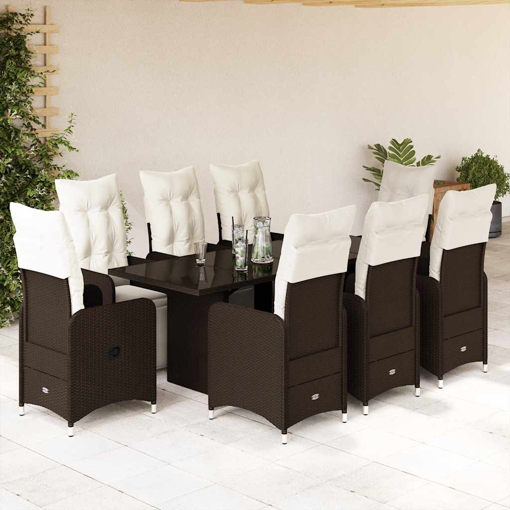 vidaXL 3-delige Bistroset met kussens poly rattan bruin