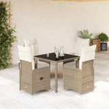 vidaXL 3-delige Bistroset met kussens poly rattan bruin