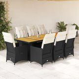 vidaXL 9-delige Bistroset met kussens poly rattan zwart