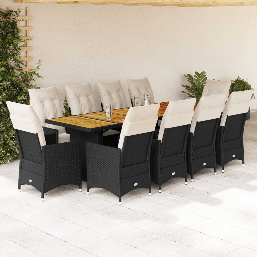 vidaXL 9-delige Bistroset met kussens poly rattan zwart