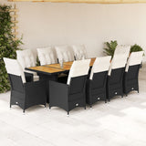 vidaXL 9-delige Bistroset met kussens poly rattan zwart