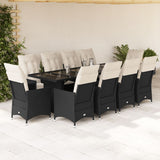 vidaXL 9-delige Bistroset met kussens poly rattan zwart