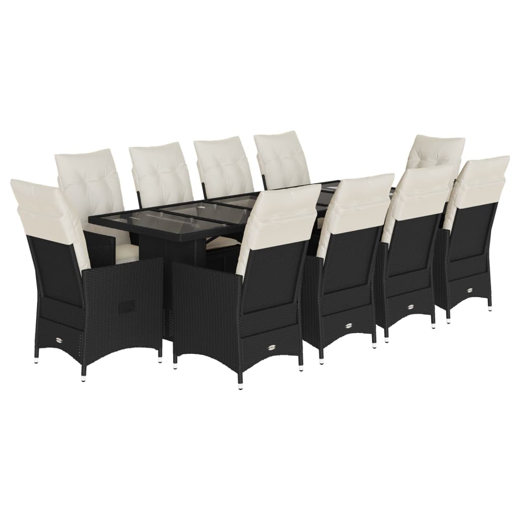 vidaXL 9-delige Bistroset met kussens poly rattan zwart
