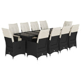 vidaXL 9-delige Bistroset met kussens poly rattan zwart