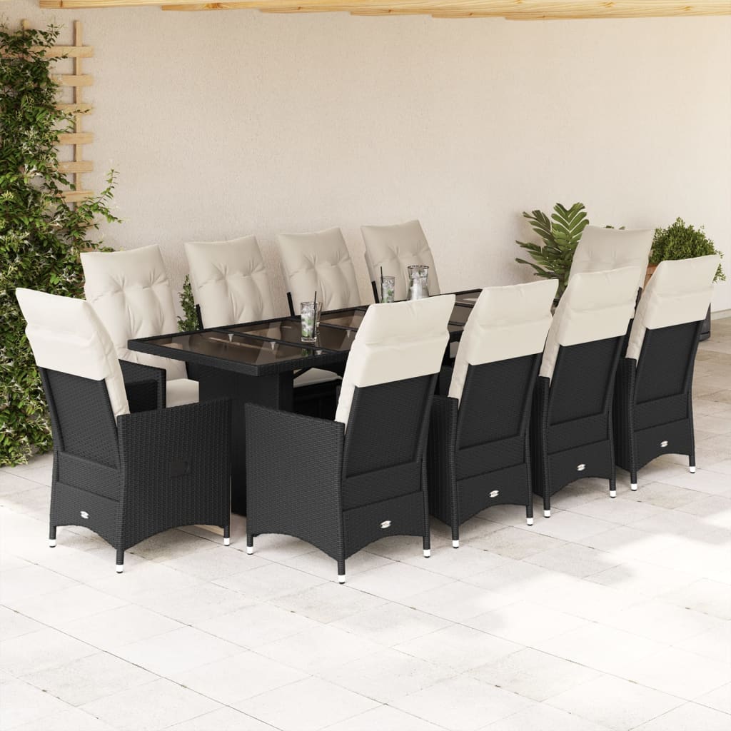 vidaXL 9-delige Bistroset met kussens poly rattan zwart