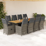 vidaXL 9-delige Bistroset met kussens poly rattan grijs
