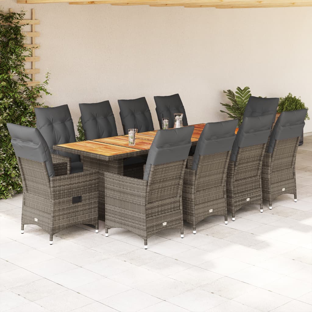 vidaXL 9-delige Bistroset met kussens poly rattan grijs