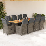 vidaXL 9-delige Bistroset met kussens poly rattan grijs