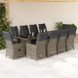 vidaXL 9-delige Bistroset met kussens poly rattan grijs