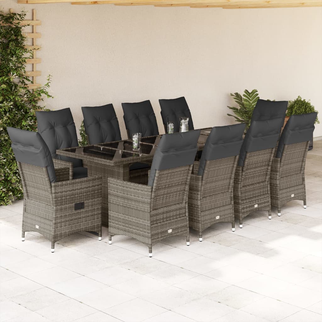 vidaXL 9-delige Bistroset met kussens poly rattan grijs