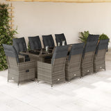 vidaXL 9-delige Bistroset met kussens poly rattan grijs
