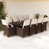 vidaXL 9-delige Bistroset met kussens poly rattan bruin