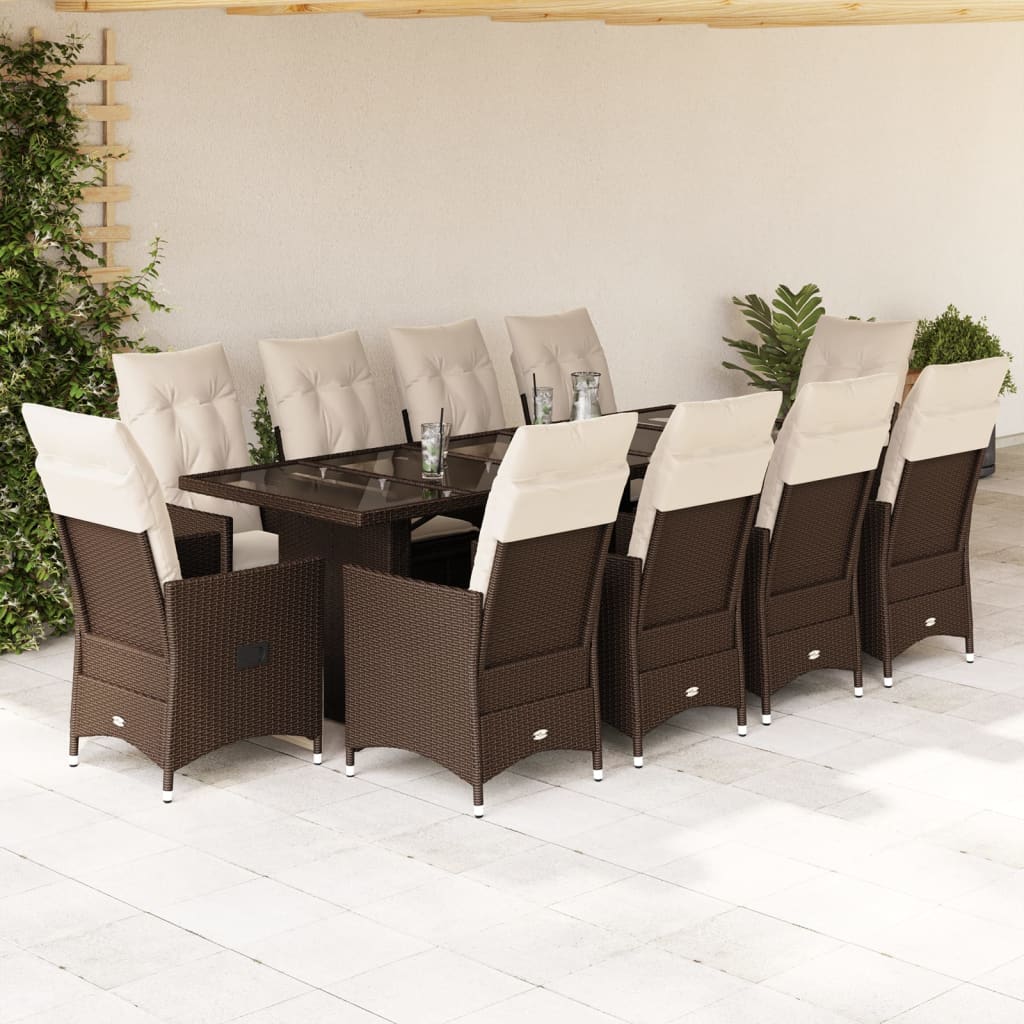 vidaXL 9-delige Bistroset met kussens poly rattan bruin