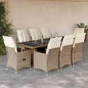 vidaXL 9-delige Bistroset met kussens poly rattan bruin