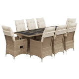 vidaXL 9-delige Bistroset met kussens poly rattan bruin