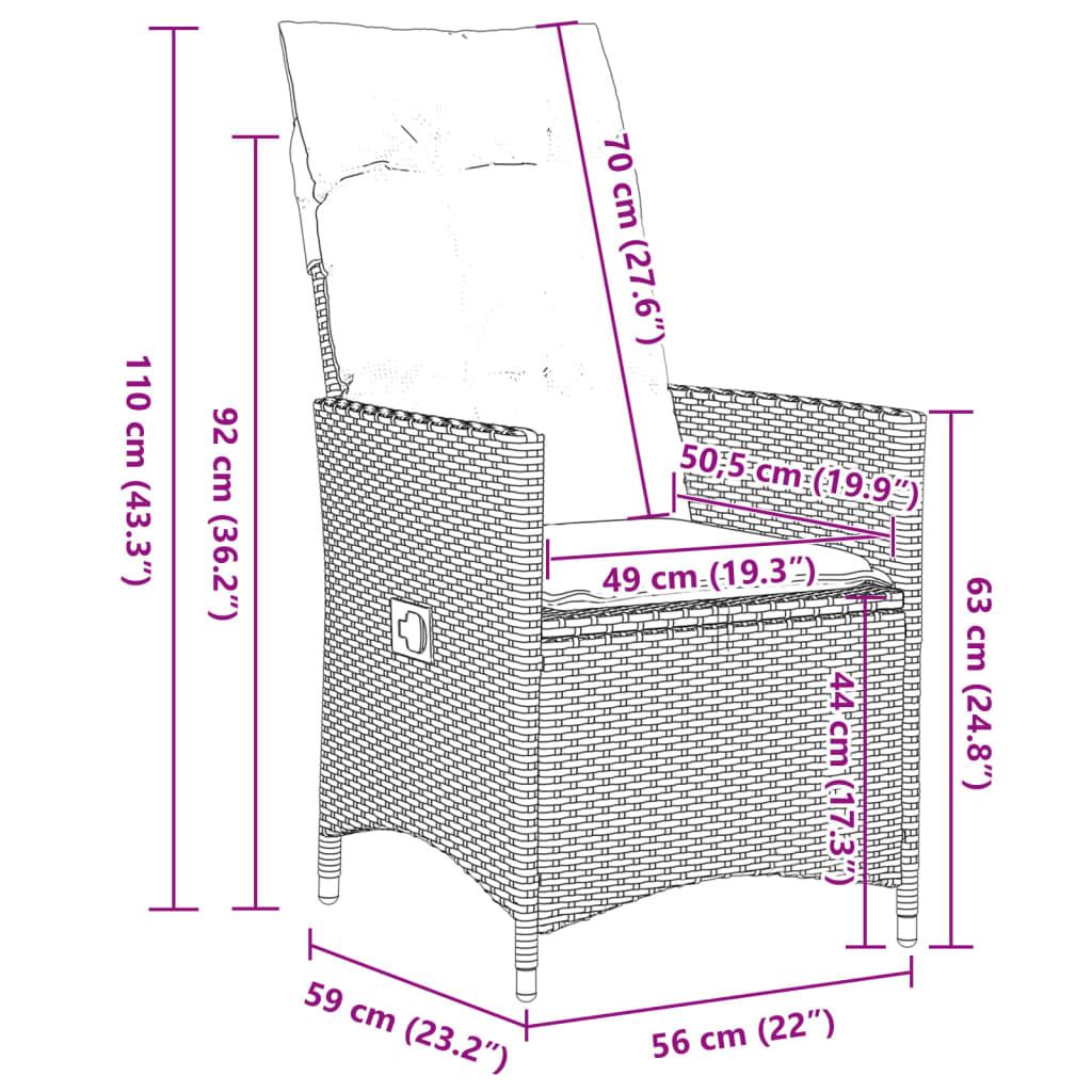 vidaXL 9-delige Bistroset met kussens poly rattan bruin