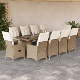 vidaXL 9-delige Bistroset met kussens poly rattan bruin