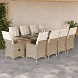 vidaXL 9-delige Bistroset met kussens poly rattan bruin