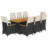 vidaXL 9-delige Tuinset met kussens poly rattan zwart