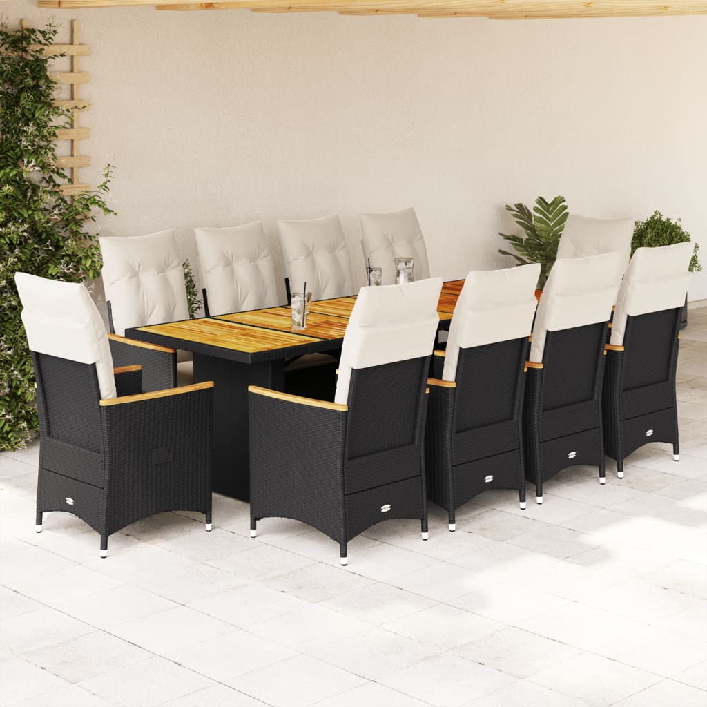 vidaXL 9-delige Tuinset met kussens poly rattan zwart
