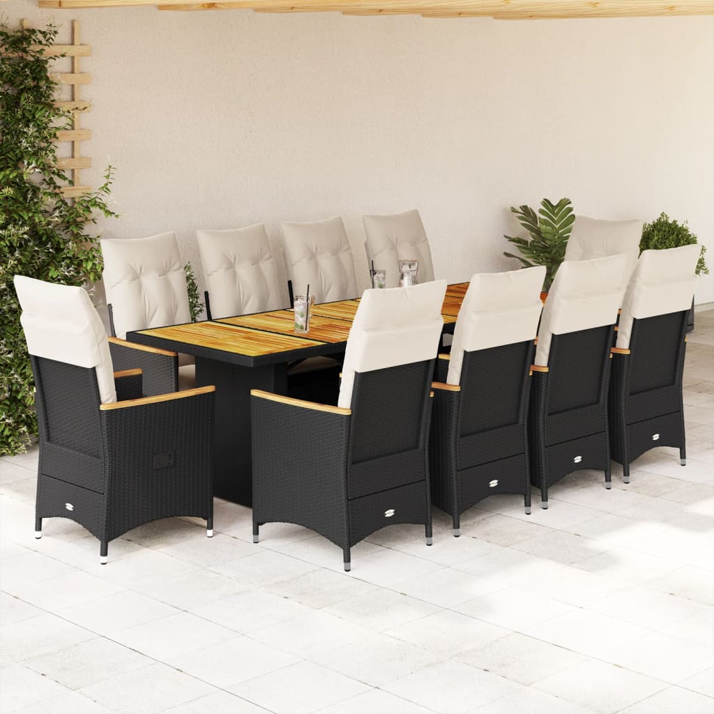 vidaXL 9-delige Tuinset met kussens poly rattan zwart