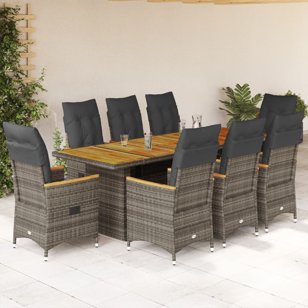vidaXL Ensemble de bistrot 9 pièces avec coussins en résine tressée gris