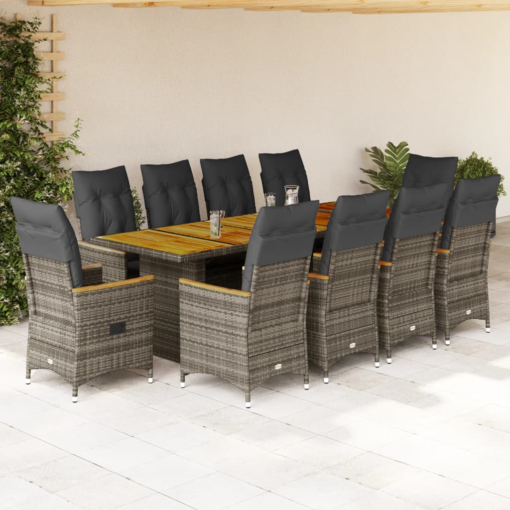 vidaXL Ensemble de bistrot 9 pièces avec coussins en résine tressée gris