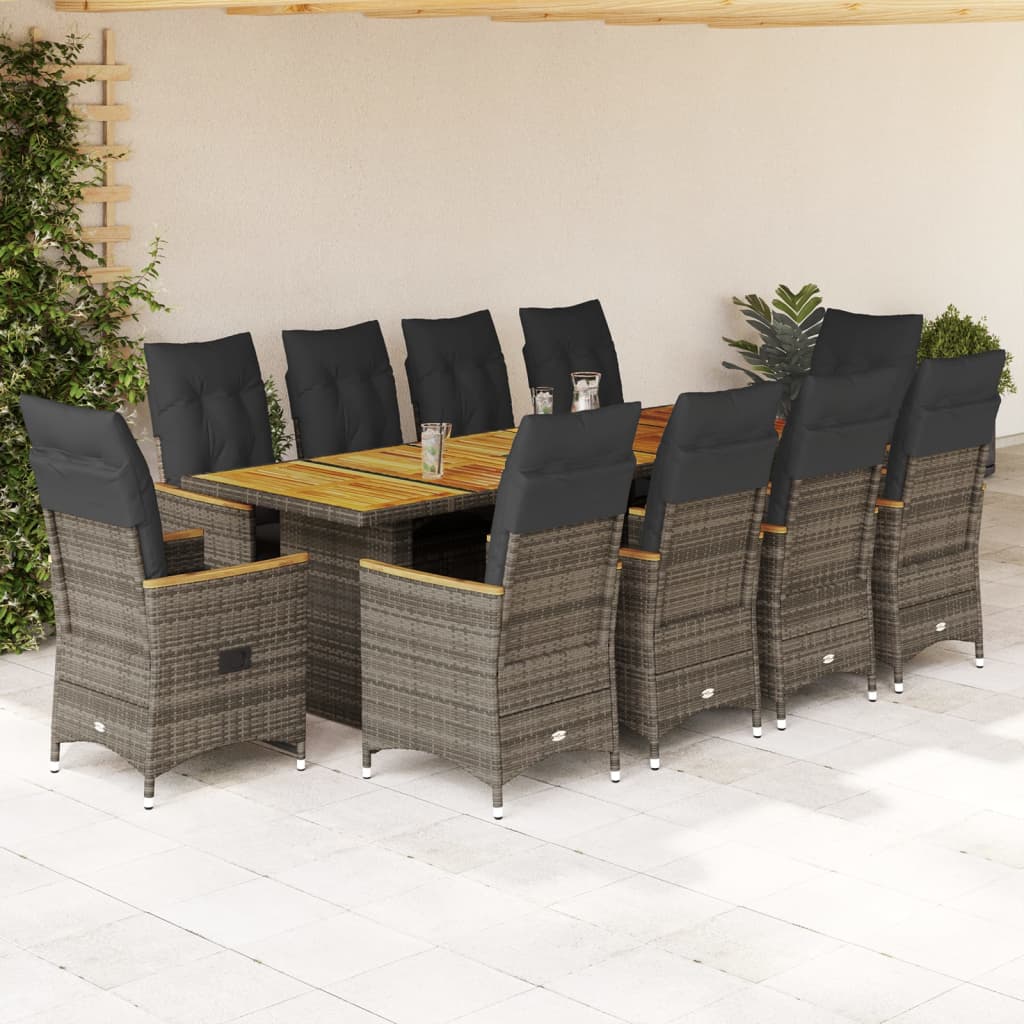vidaXL Ensemble de bistrot 9 pièces avec coussins en résine tressée gris