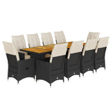 vidaXL 9-delige Bistroset met kussens poly rattan zwart