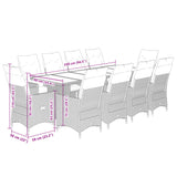 vidaXL 9-delige Bistroset met kussens poly rattan zwart