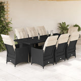 vidaXL 9-delige Bistroset met kussens poly rattan zwart