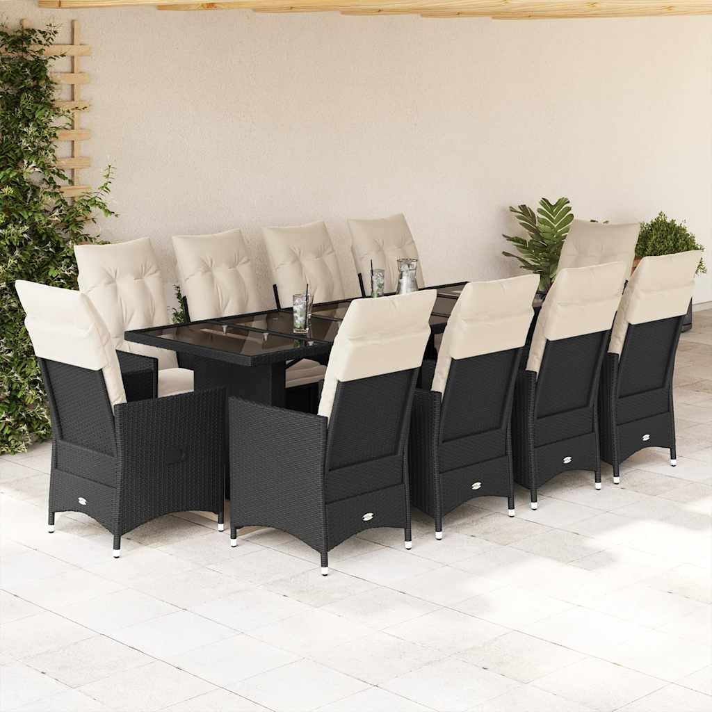 vidaXL 9-delige Bistroset met kussens poly rattan zwart