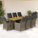 vidaXL 9-delige Bistroset met kussens poly rattan zwart