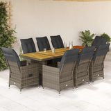 vidaXL 9-delige Bistroset met kussens poly rattan zwart