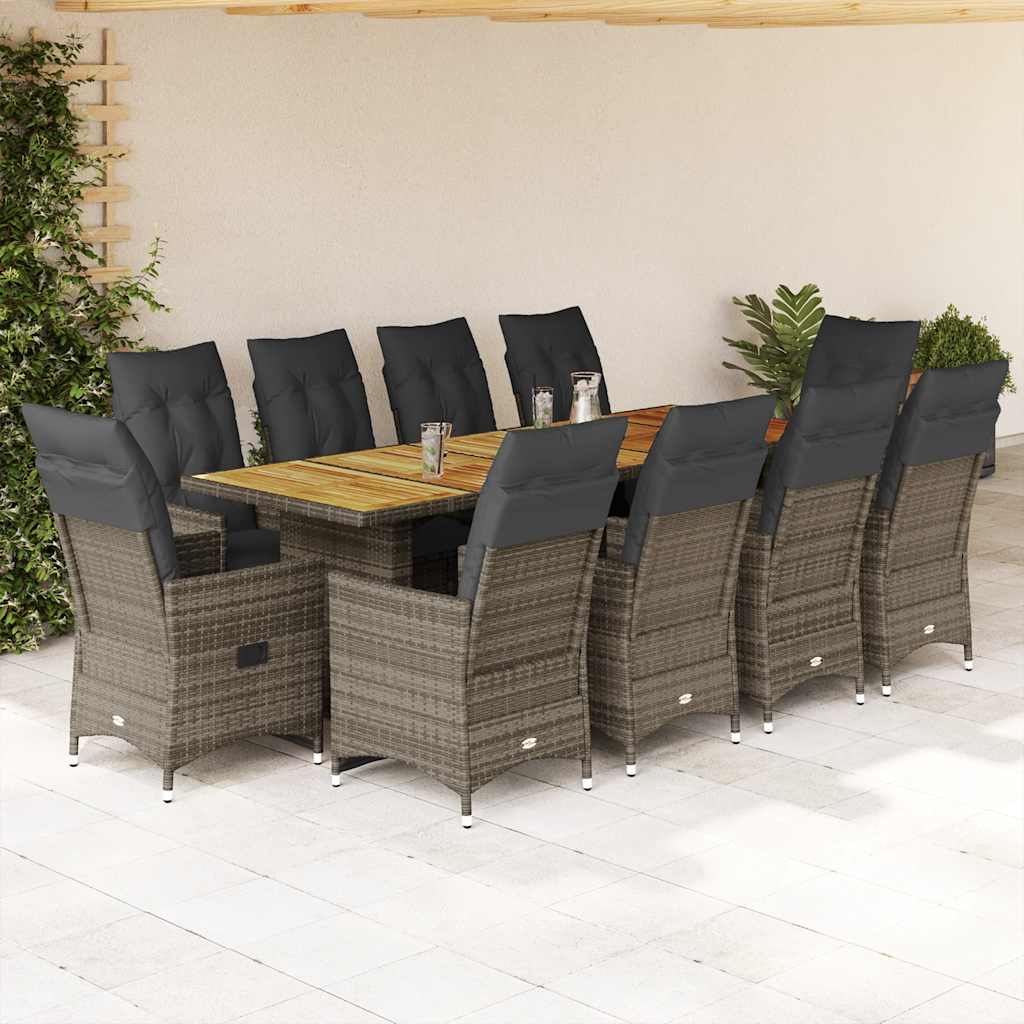 vidaXL 9-delige Bistroset met kussens poly rattan zwart