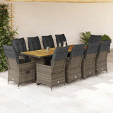 vidaXL 9-delige Bistroset met kussens poly rattan zwart