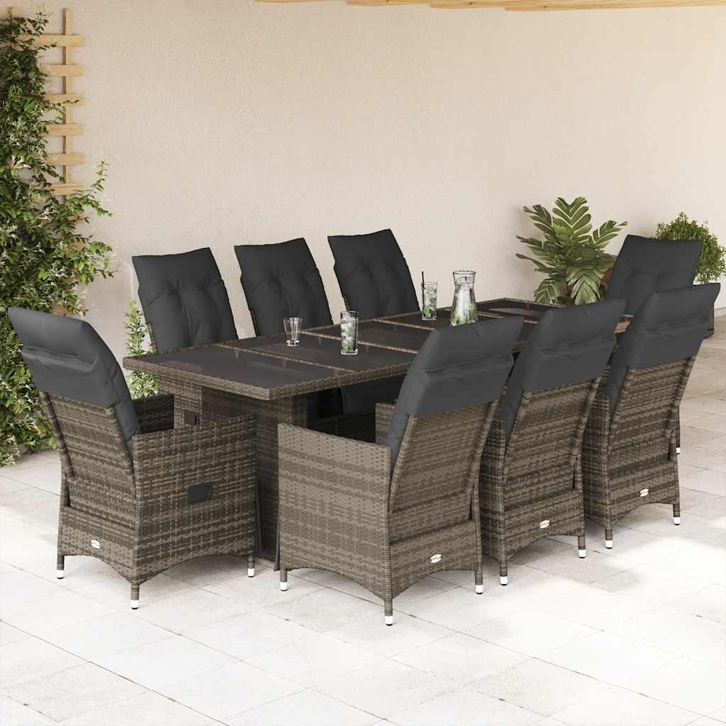vidaXL 9-delige Bistroset met kussens poly rattan zwart