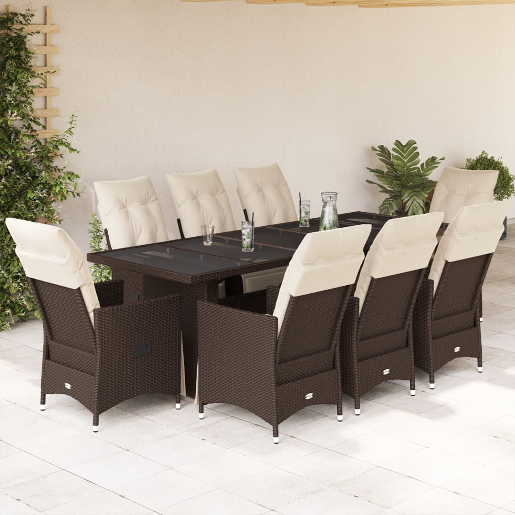vidaXL 9-delige Bistroset met kussens poly rattan zwart
