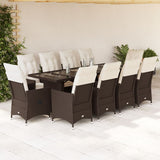 vidaXL 9-delige Bistroset met kussens poly rattan zwart